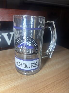 Colorado Rockies Clear Glass Mug with Purple Trim and Team Logo